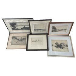 Collection of etchings to include Louis Conrad Rosenberg, Albany E Howarth, Sidney Tushingham, Alfred Bentley and Martin Hardie in one box (6)