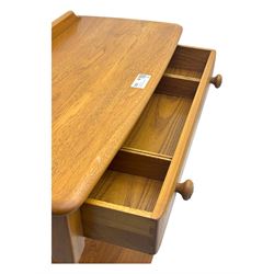 Lucian Ercolani for Ercol - mid 20th century light elm console table, rectangular top with raised gallery back over full-width frieze drawers, raised on tapered supports united by undertier 