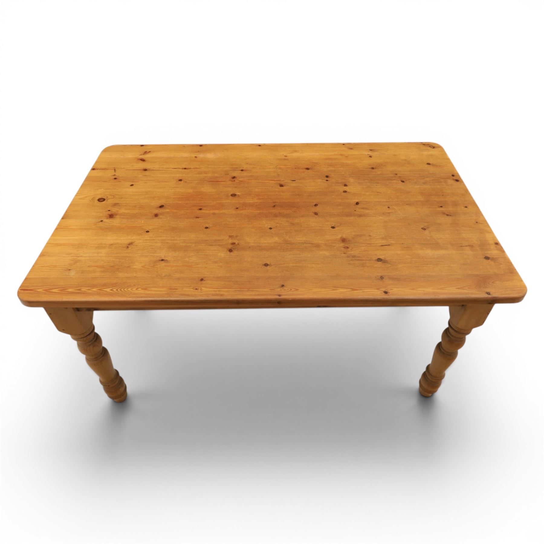 20th century traditional pine dining table together with four chairs and two stools