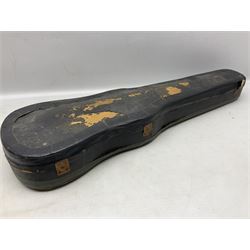 German copy of a Maggini violin c1900 with 35.5cm two-piece maple back and ribs and spruce top, bears label 'Maggini Deutsche Arbeit 1866' L59cm; in carrying case with bow