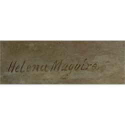 Helena Maguire (British 1860-1909): Girl at the Garden Gate with Two Dogs, watercolour signed 28cm x 21cm