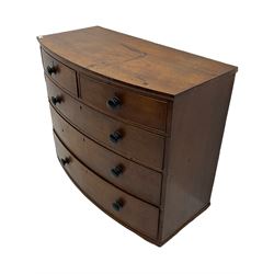 19th century mahogany bow front chest, fitted with two short and three long drawers 