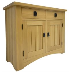 Solid beech sideboard, fitted with two drawers and two cupboards