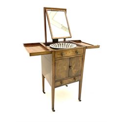 Georgian mahogany night stand, opening top to reveal retracting mirror, ceramic bowl included