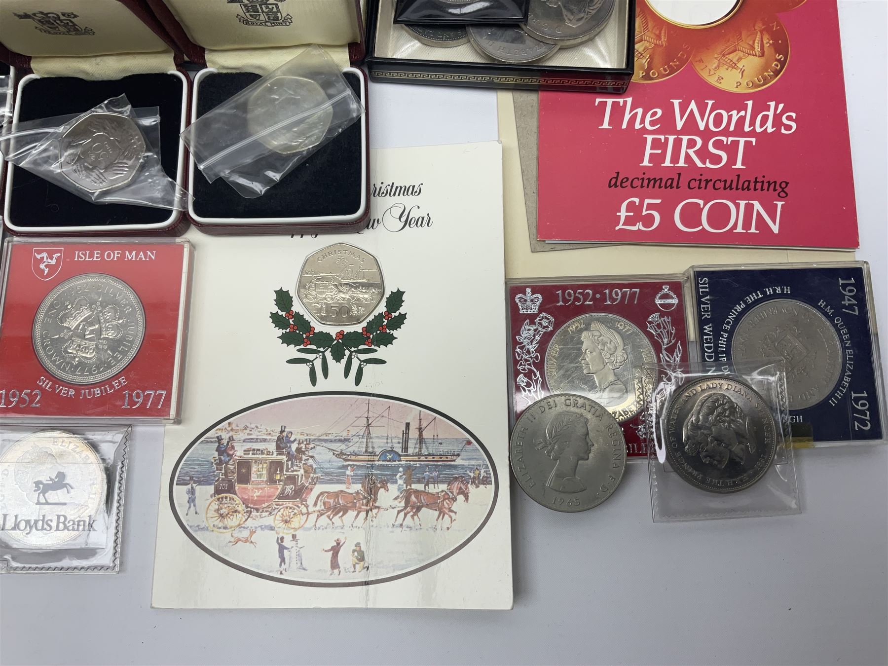 The Royal Mint United Kingdom 1983 proof coin collection in blue folder with certificate, 1983 uncirculated coin collection, two 1987 brilliant uncirculated coin collections, commemorative crowns etc