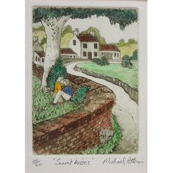  'Secret Kisses', limited edition hand coloured etching No.35/60 signed and titled in pencil by Michael Atkin 16.5cm x 11.5cm  