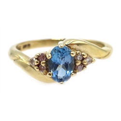  9ct gold blue topaz and diamond ring, hallmarked  