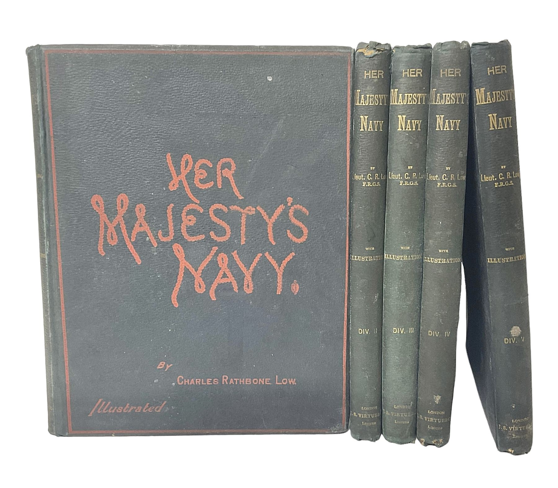 Charles Rathbone Low: Her Majesty's Navy, including its Deeds and Battles', five vols of six., pub J.S. Virtue & Co., London, 1890 (5)