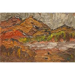 Barry De More (Yorkshire 1948-2023): 'Arran from Bute', oil and impasto on board signed titled and dated 2011 verso 28cm x 41cm