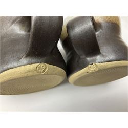 Marianne De Trey (British 1913-2016) stoneware coffee service for twelve, together with a large deep stoneware footed bowl and ladle with wood handle, all decorated in Manganese 'Pattern 1' with impressed shell marks, bowl D27cm