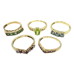  Five 9ct gold stone set rings, all hallmarked  