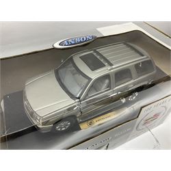 Five Anson 1:18 scale models - limited edition Cadillac Escalade 2002; Dodge Ram 3500; 1963 Ford Thunderbird; Saab 900 Turbo Cabriolet; and Ferrari Dino 246GT; all boxed (5)