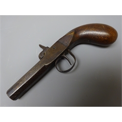  19th century percussion cap Pocket pistol with octagonal  barrel and shaped walnut stock, L16.5cm  