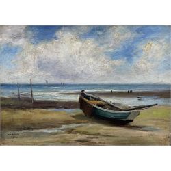 G. L. Robinson (British 19th/20th century): Whitby Coble on the Beach, oil on canvas signed and dated 1904, 25cm x 35cm
Notes: although little is known of the artist, there is some local connection as other Yorkshire views are listed in the auction results