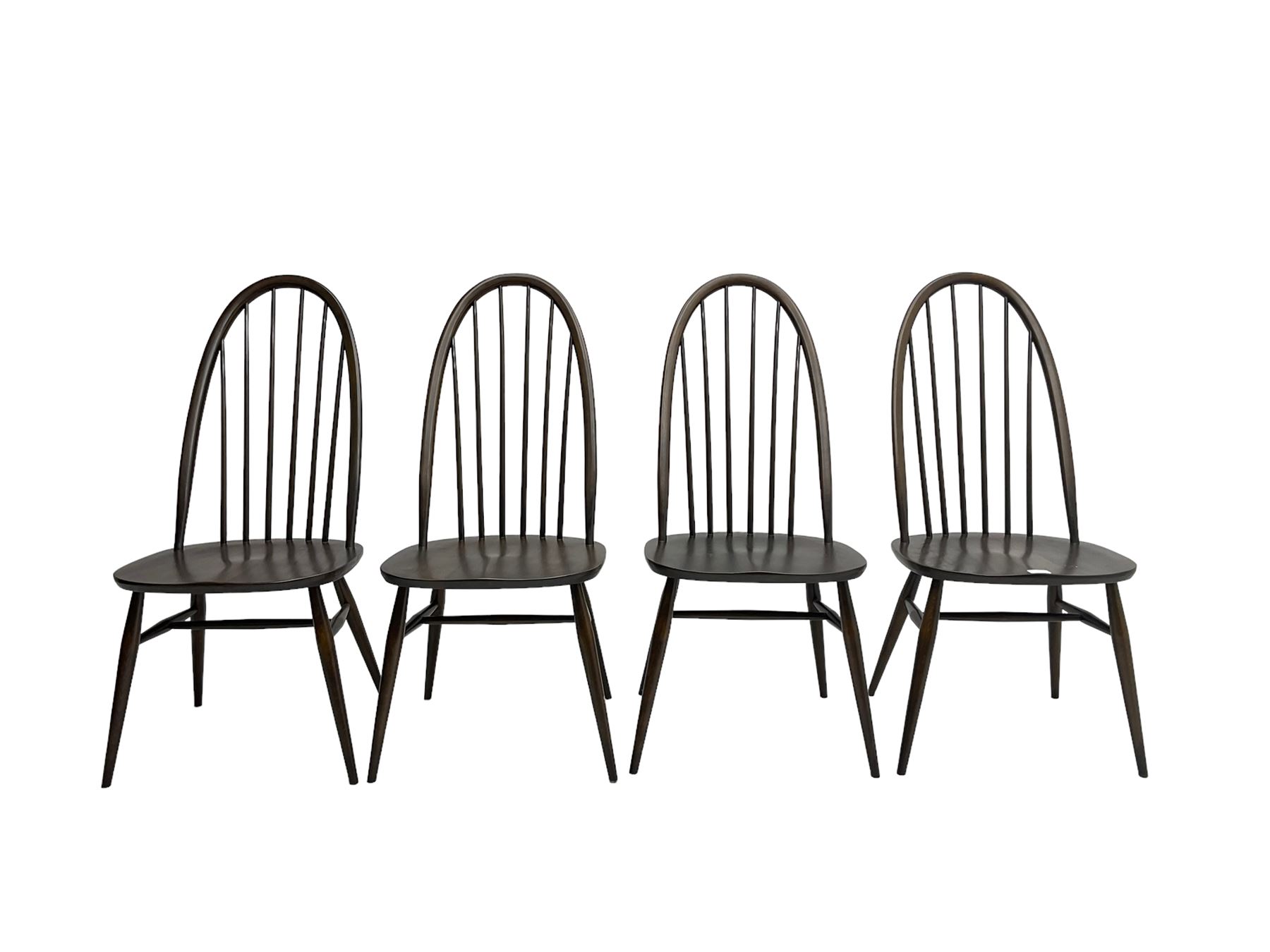 Ercol set four dark elm 'Quaker Back Windsor Dining Chairs', hoop and