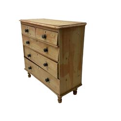 Victorian pine chest, fitted with two short and three long drawers, turned feet