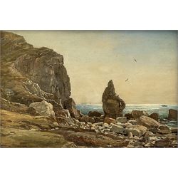 Attrib. John Brett ARA (British 1831-1902): 'Coast Cornwall', oil on board signed Brett and dated 1896, titled and signed verso on canvas backing 25cm x 35cm