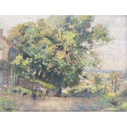 Frederic William Jackson (Staithes Group 1859-1918): Overlooking Ellerby Village North Yorkshire, watercolour heightened with bodycolour signed 33cm x 42cm