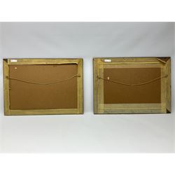 Pair of oak framed Albert Ludovici Stage Coach Prints, Charles Dickens Series, together with oak framed print between the fires