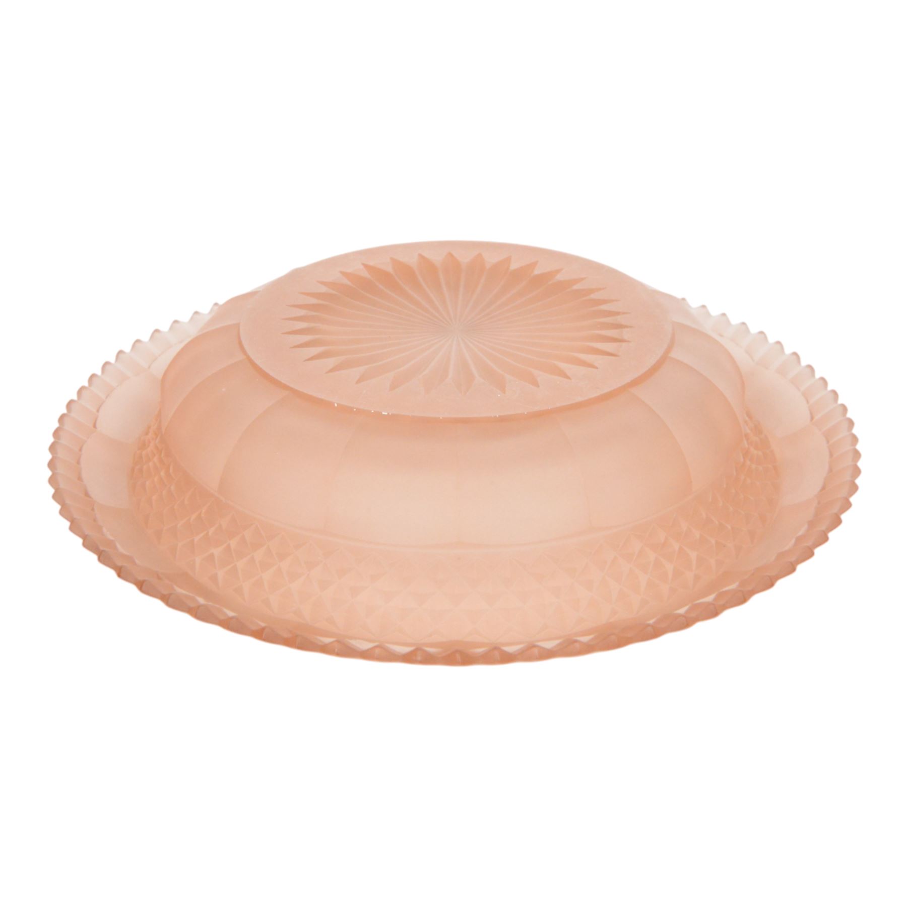 Walther & Sohne Art Deco pink glass float bowl, with central frog in the form of a lady, H23cm