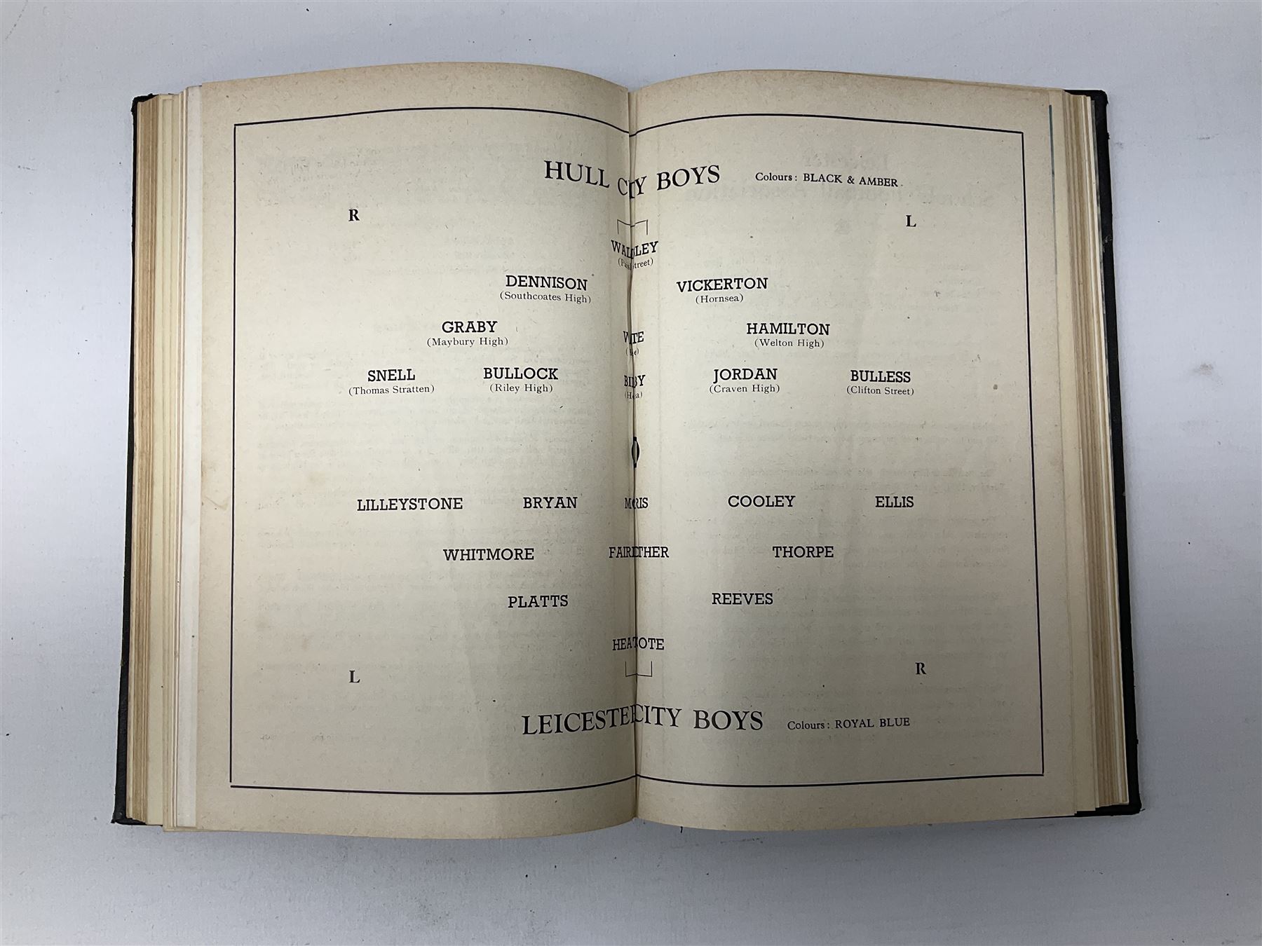 Hull City A.F.C. - two bound volumes of 1940s home match programmes; volume one 1946-7 season containing twenty-six programmes from 31/8/46 to 7/6/47 including Hull City Boys game 5/4/47 against Leicester Boys; volume two 1947-8 season containing twenty-five programmes including Raich Carter's first game 3/4/48 having taken over as player/manager 1/4/48. Uniformly bound in black half leather. Provenance: By direct descent from the family of Raich Carter having been consigned by his daughter Jane Carter.