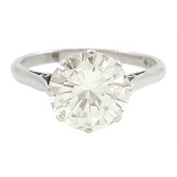 Platinum single stone round brilliant cut diamond ring, Birmingham 1975, diamond approx 3.00 carat, with Gemmological Certification Services certificate