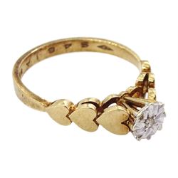 9ct gold single stone diamond ring, with heart design shoulders, hallmarked