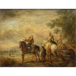 Flemish School (19th/20th century): The Hunting Party, oil on canvas indistinct later signature 68cm x 88cm