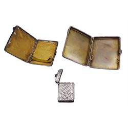 1930's silver cigarette case, hallmarked Mayes, Mills & Co, Birmingham 1938, and an early 20th century silver cigarette case, hallmarked Birmingham 1919, makers mark worn and indistinct, both with engine turned decoration, together with a late Victorian silver vesta case with engraved initials and foliate scroll decoration, hallmarked William Vale & Sons, Birmingham 1900, approximate total weight 6.68 ozt (208 grams)