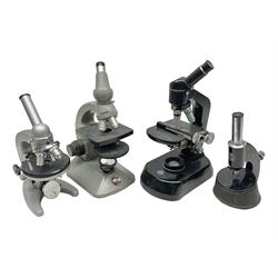 Four microscopes, comprising Watson Service 3, C Baker no 0112, CCCP M6P no 643309 and Beck Diamax no 43624