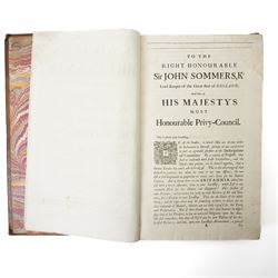 William Camden (British 1551-1623): 'Britannia: or a Chorographical Description of Great Britain and Ireland Together with the Adjacent Islands', complete first edition folio (41cm x 26cm), edited by Edmund Gibson, London: Printed by F. Collins for A. Swalle; and A. & J. Churchil, 1695, with engraved portrait of the author, fifty maps and nine engraved plates with text-illustrations, contemporary full panelled calf binding