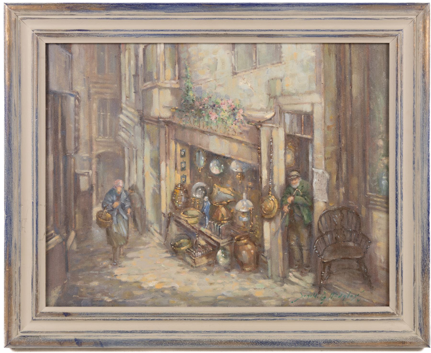 Donald Gray Midgely (British 1918-1995): An Antiques Shop in Whitby, oil on canvas board signed 32cm x 41cm