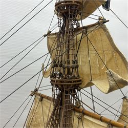 Large kit built scale model of 17th century Royal Navy warship 'HMS Sovereign of the Seas', upon wooden stand with engraved name plaque, H91cm, W111cm