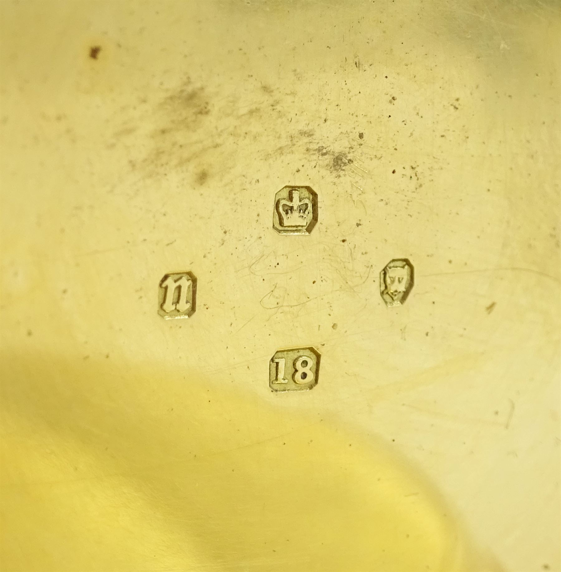 Early 20th century 18ct gold open face keyless lever pocket watch by W. Davis & Sons, Birmingham, No. 2373, white enamel dial with Roman numeral hour markers and subsidiary seconds dial, back case monogrammed with initials, markers mark AS, London 1928