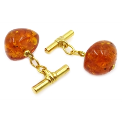  Pair of gilt amber cuff-links  