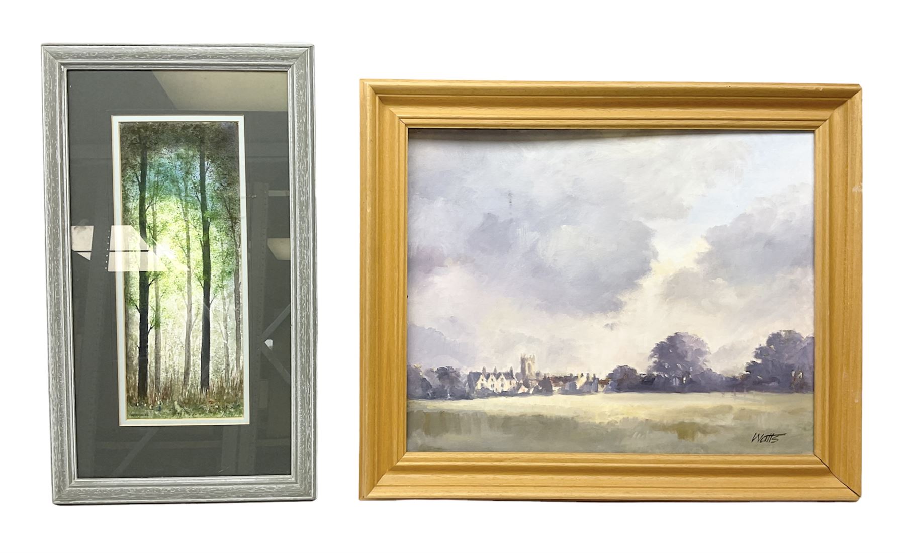 Tony Watts (British 20th century): 'St Mary's and Beverley from the Westwood', oil on board signed together with Noel Crooks (British 20th century): 'Morning Sun', watercolour signed max 40cm x 50cm (2)