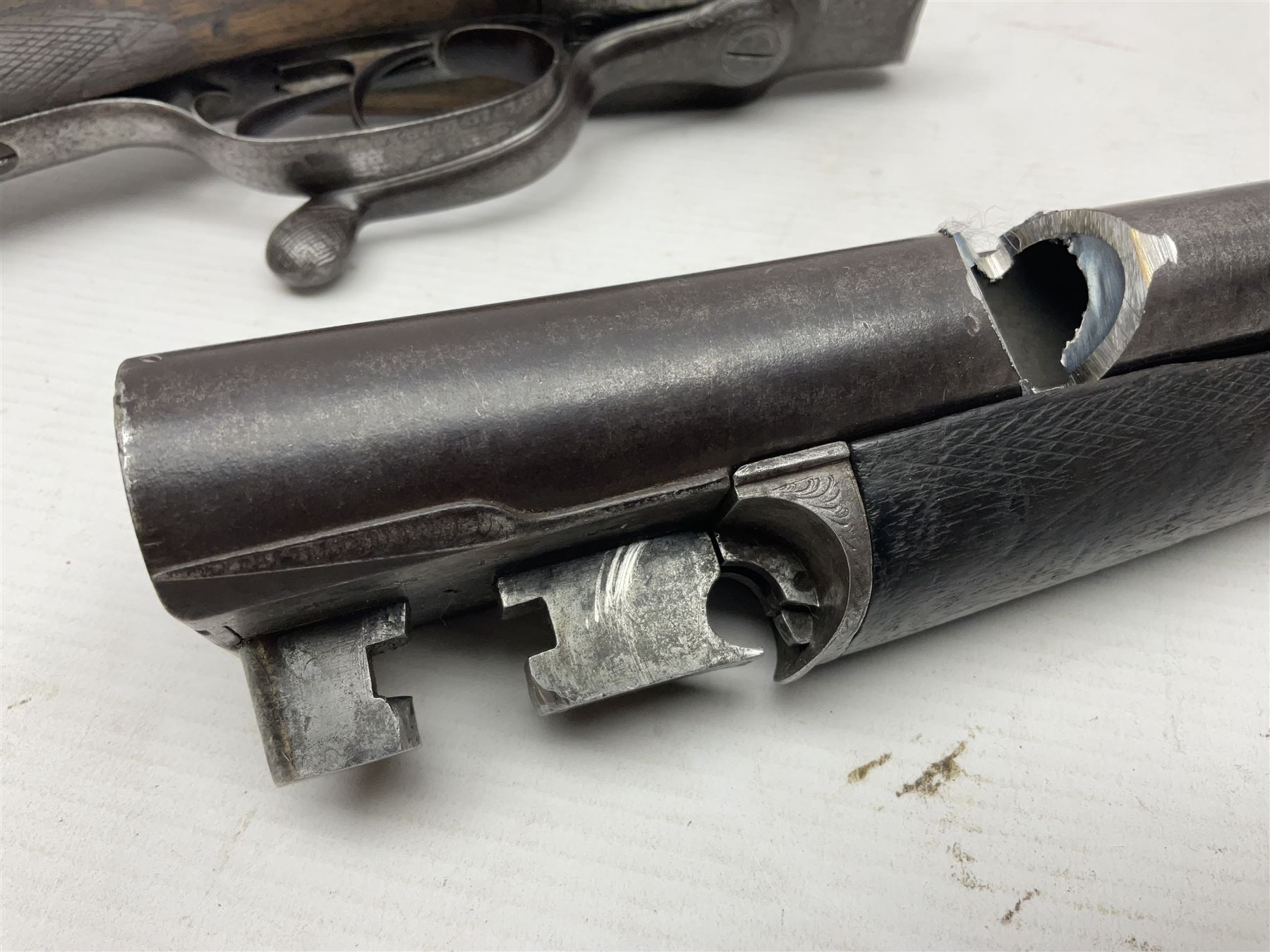 SHOTGUN CERTIFICATE REQUIRED - Purdey 12-bore side-by-side double barrel hammer shotgun, STOCK AND ACTION ONLY as barrels cut ready for sleeving, screw underlever action, serial no.616177