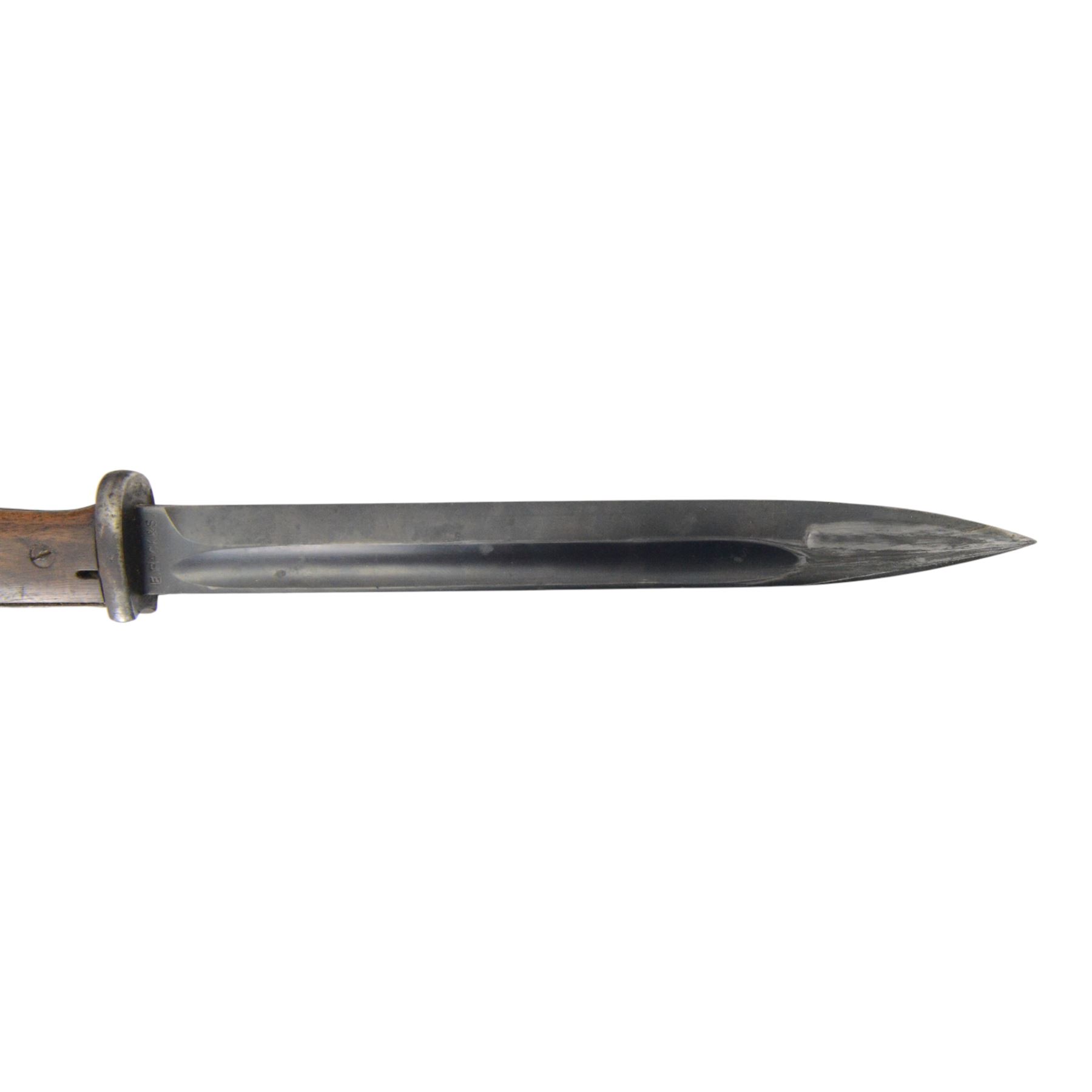 German K98 bayonet, by E Pack & Sohne, the 25cm blade stamped to the ricasso 6442, E Pack & S, in steel scabbard also marked 6442, with leather frog, overall L41cm