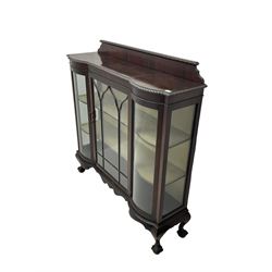 Early 20th century mahogany display cabinet, central door enclosed by curved glass sides