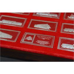 Set of fifty 'Great British Locomotives' silver ingots by  John Pinches, rectangular ingots depicting a different locomotive to each, hallmarked John Pinches, London 1978, in wooden presentation case