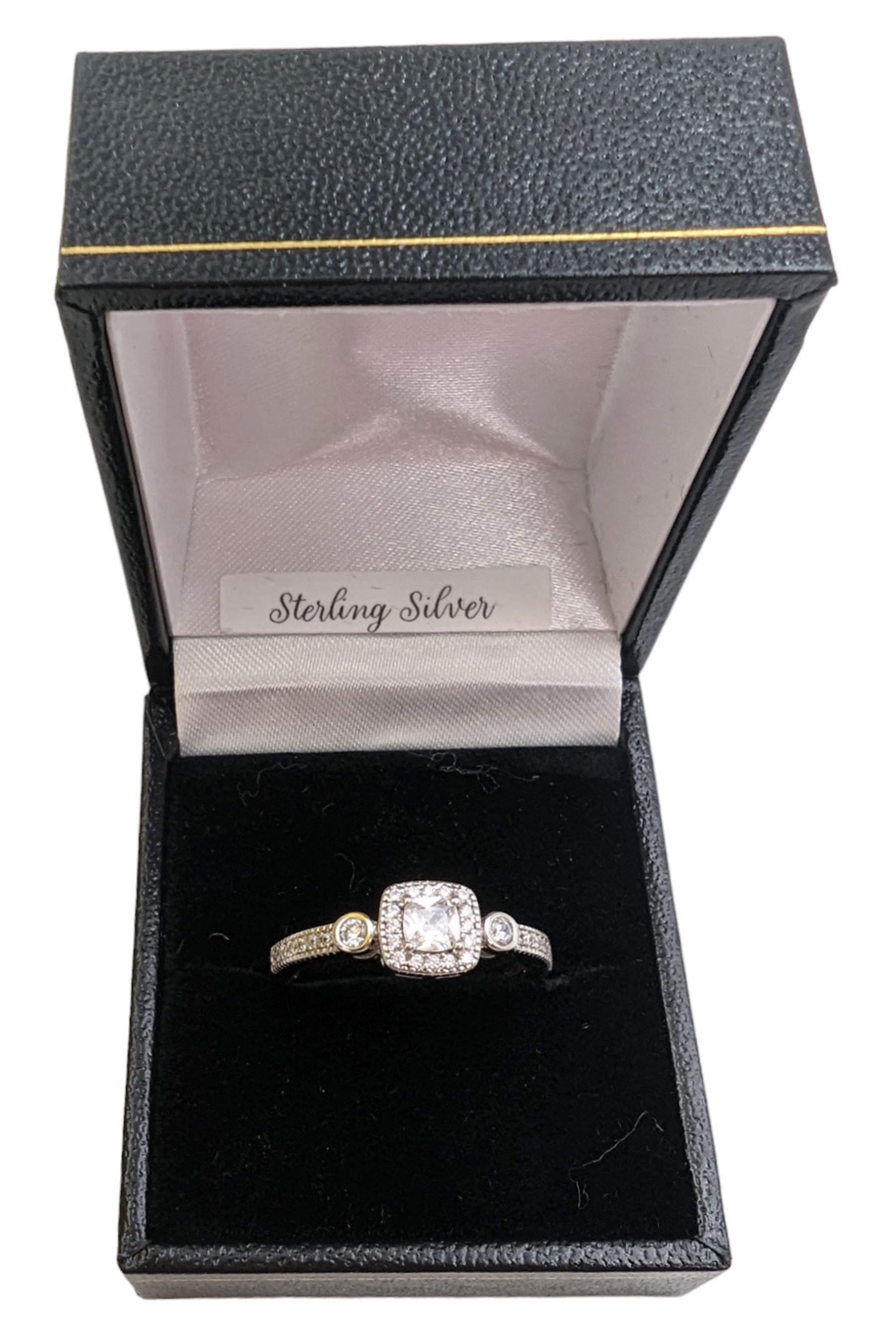 Silver cubic zirconia cluster ring, stamped 925 