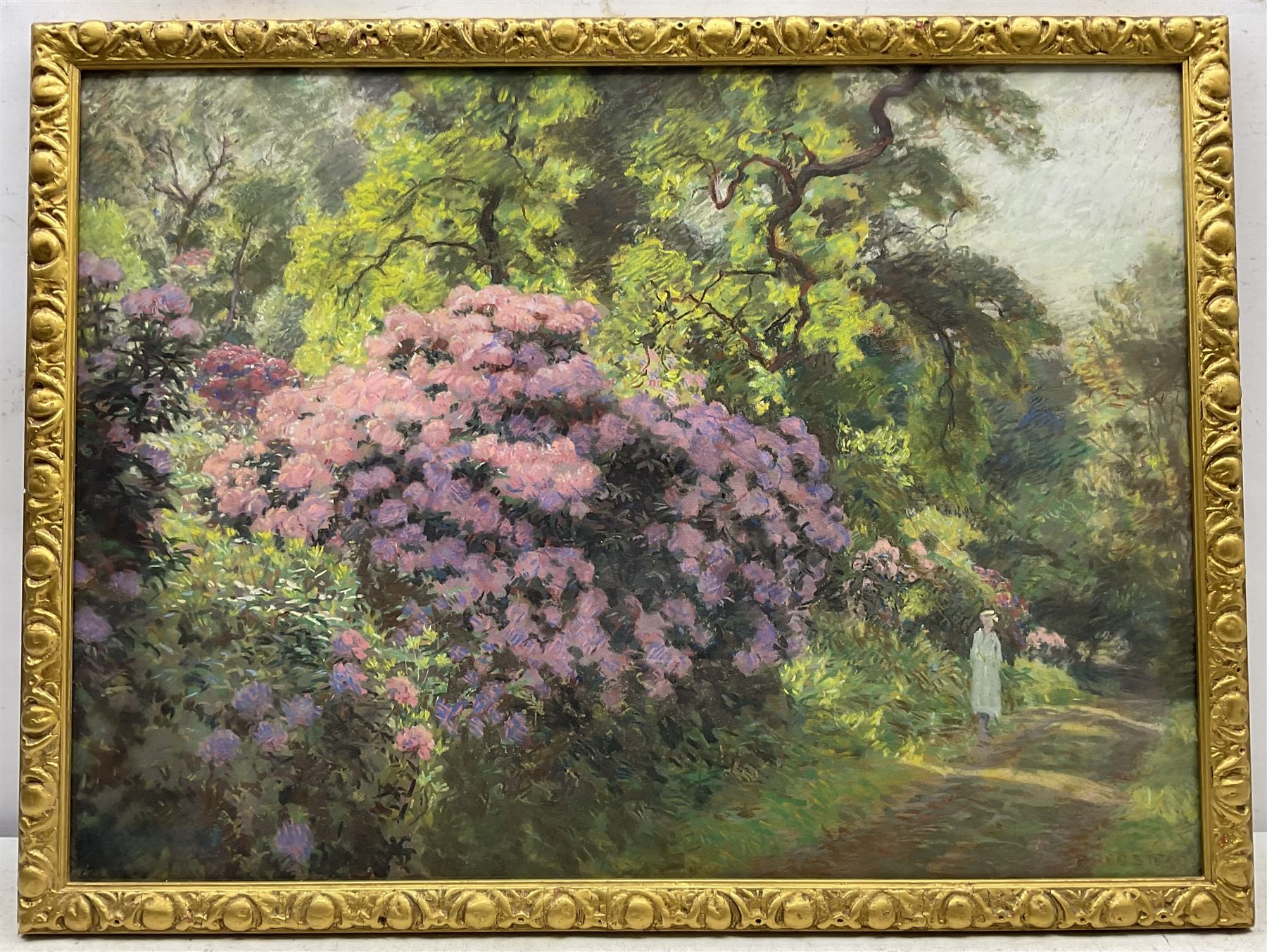 Frederick (Fred) Stead (British 1863-1940): The Rhododrendon Walk, pastel signed 55cm x 75cm