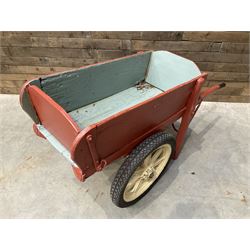 Painted timber hand cart on cast iron wheels