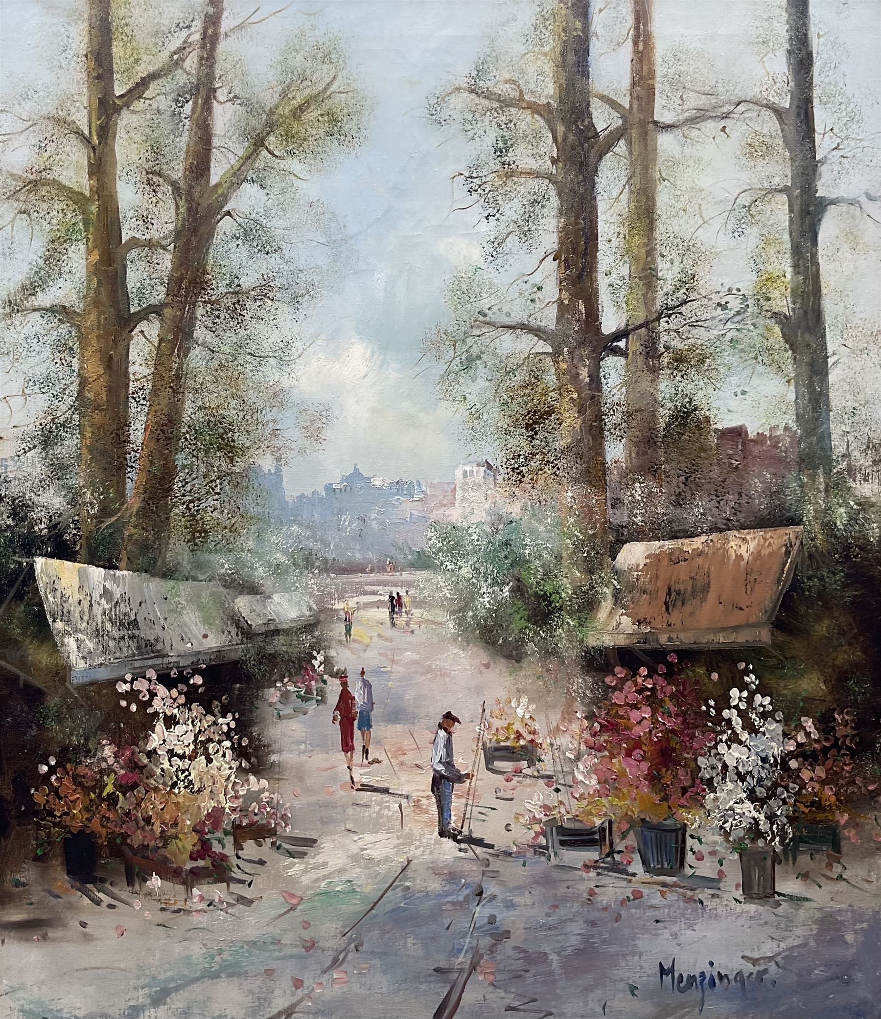 Heinz-Jurgen Menzinger (German 1943-): Winter Village Landscape, oil on canvas signed 80cm x 70cm 