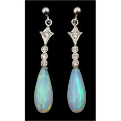 Pair of silver opal and cubic zirconia pendant stud earrings