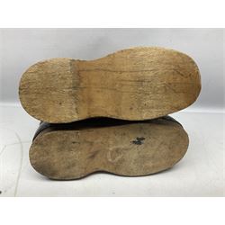 Pair of German winter snow boots, leather and felt with wooden soles; together with a replica WW2 German Luftwaffe car pennant (3)