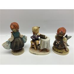 Thirteen Hummel figures by Goebel, to include Sing Along and  Cinderella, together with Goebel cobbled path and Hummelscapes including Into the Park 