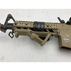 Combat Machine lithium battery powered airsoft BB rifle, 'Complete AEG Series' to fire 5mm pellets, with adjustable length stock L69cm non-extended; with six magazines, Trijicon ACOG red dot telescopic sight, battery charger etc (NO BATTERIES)