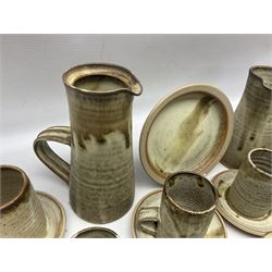 1970s Anchor studio pottery St Ives part coffee service by John Buchanan, all with various impressed anchor, St Ives and other marks, together with similar set of six studio pottery cups with impressed RP monogram