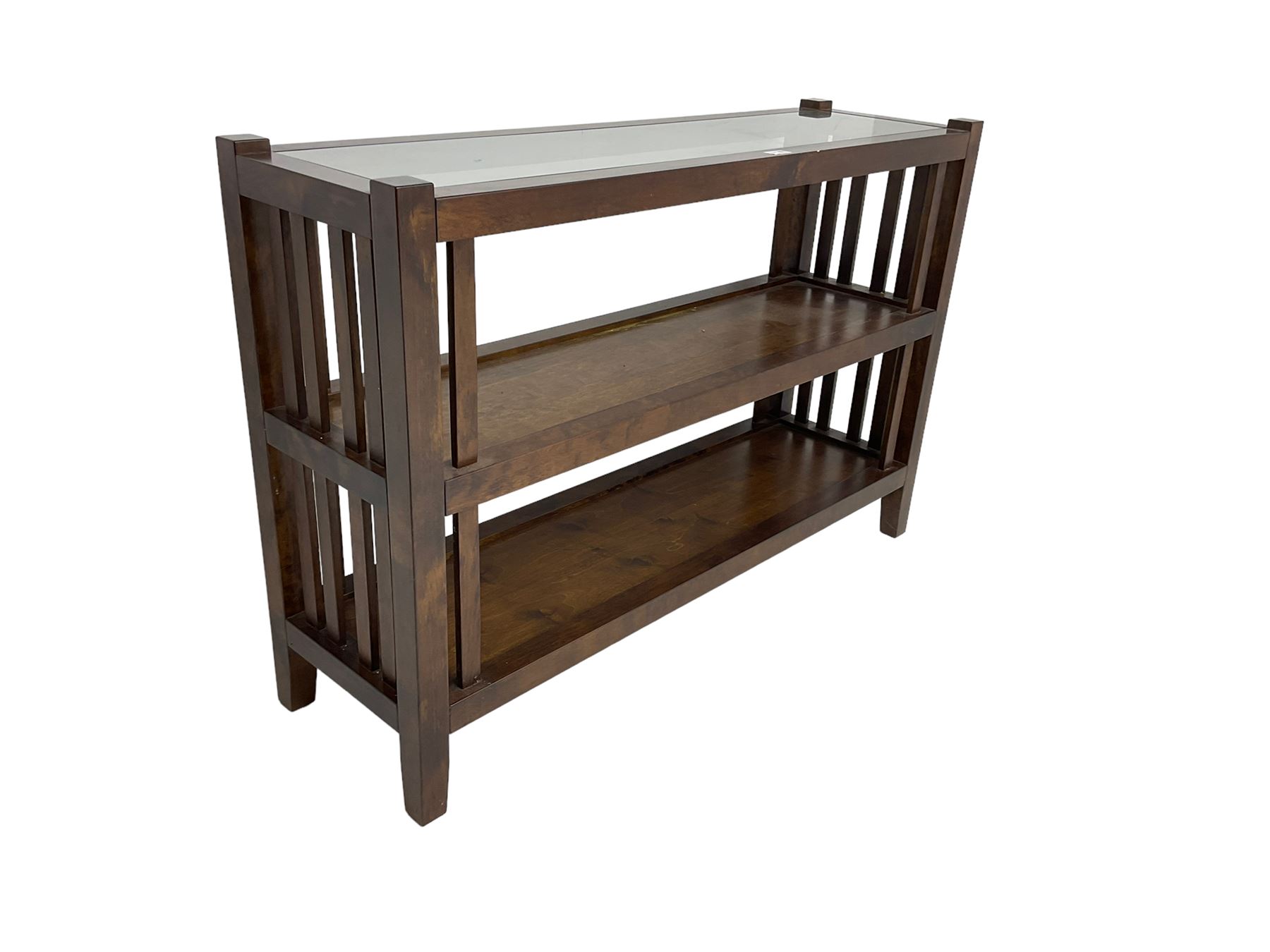 Laura Ashley - Garrat 'Henley' rectangular console table, glass top over two under tiers with slatted sides